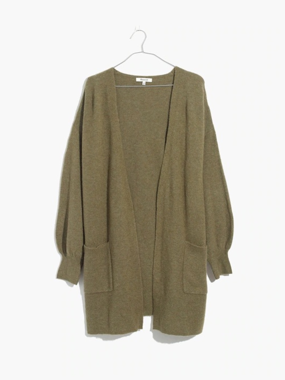 Madewell Edgewater Bubble-Sleeve Cardigan Sweater in Heather Fern | Size Medium